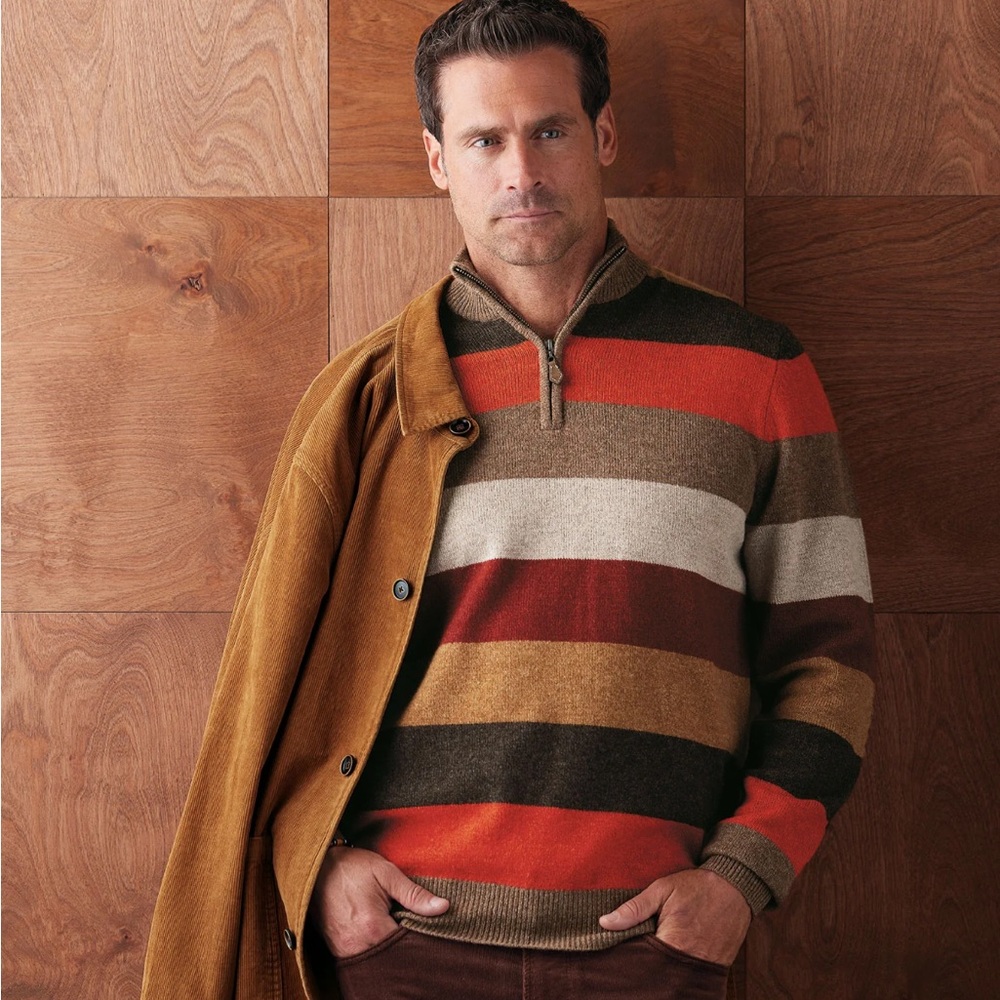 Reserve PatricK James 100% Pure Lambswool Striped Quarter Zip Sweater size XL